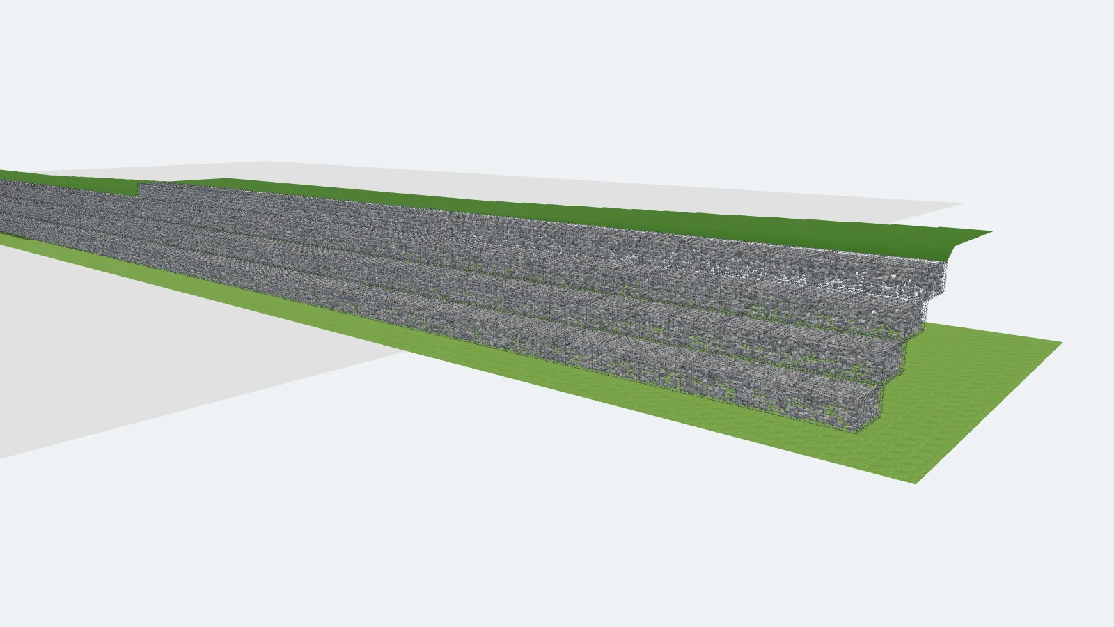 3D výkres z našeho programu: terasovité zpevnění svahu gabionovými koši